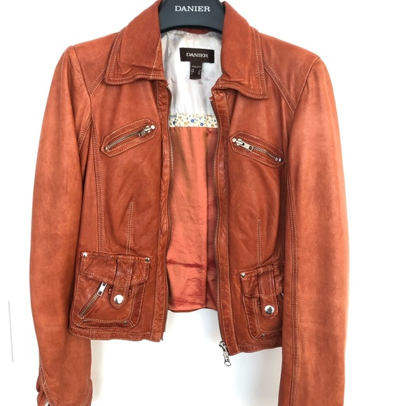 🍊🧡Burnt orange genuine leather jacket extremely soft - Picture 3 of 10